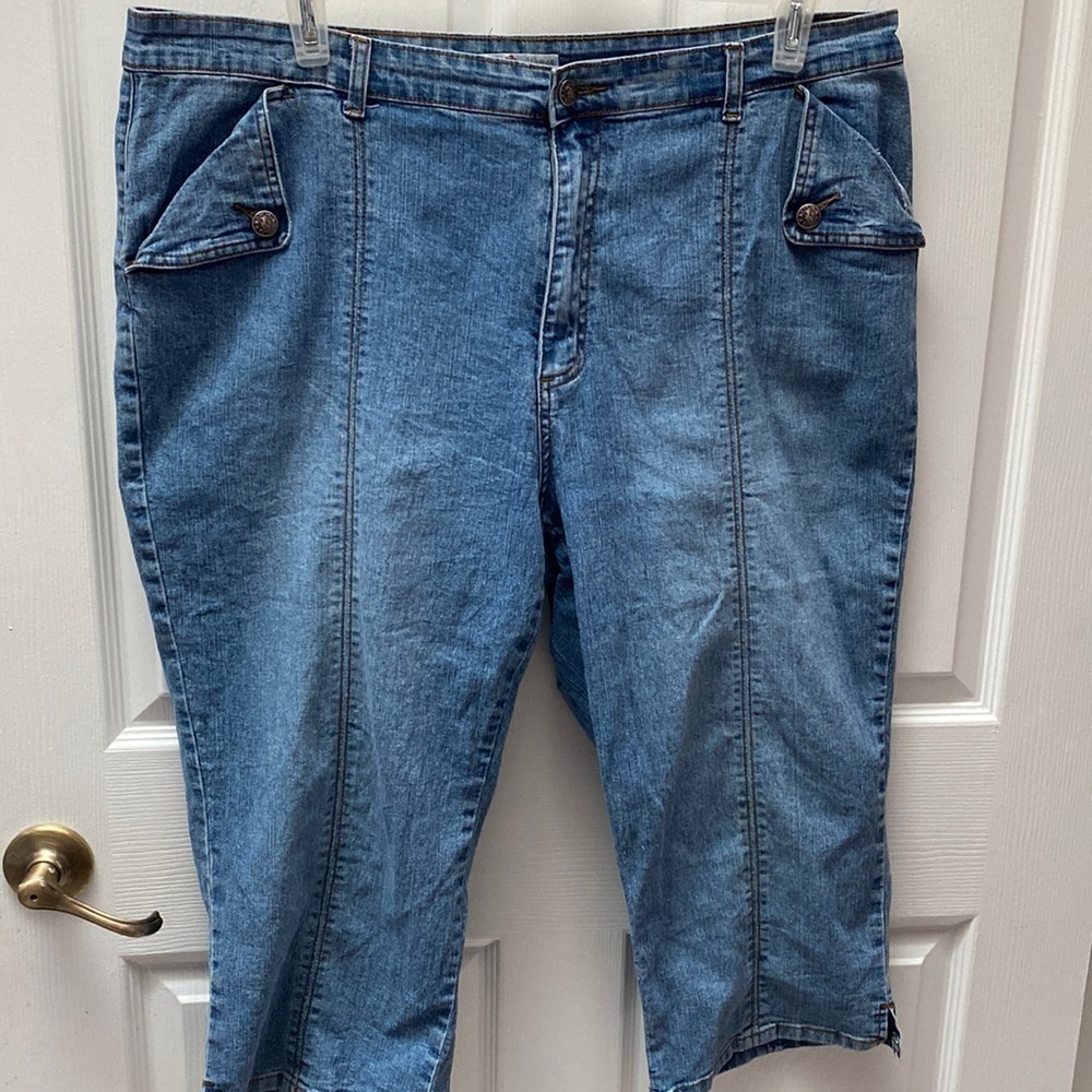 Womens Adolfo solid blue stretch plus size denim capris size 20